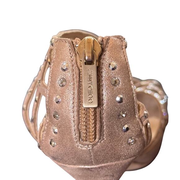 Jimmy Choo Champagne Crystal Metallic Leather Sandal Heels Italy Sz. 38.5 US 8.5 - Picture 9 of 10